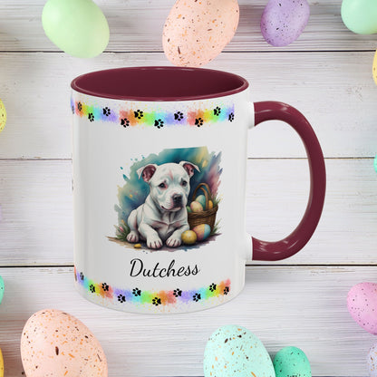 Pitbull (White): Personalized Easter Puppy Coffee Mug - Adorable Dog Design, Mental Health Gift, 11oz & 15oz, 12 Color Choices, Easter Gifts & Décor