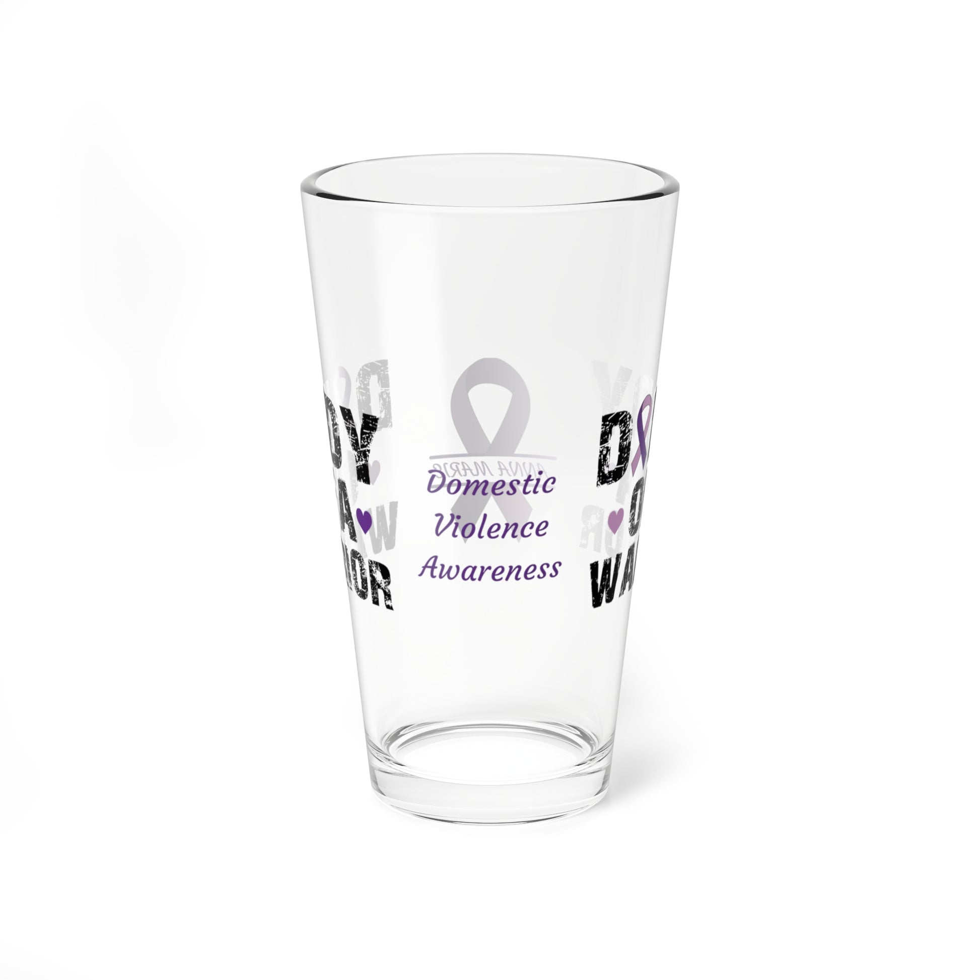Daddy of a Warrior: Personalized Domestic Violence Awareness Warrior Pint Glass - Proud Family Member