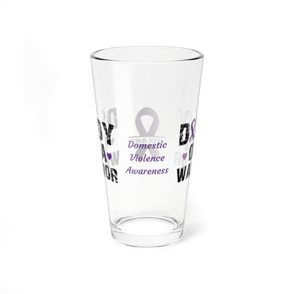 Daddy of a Warrior: Personalized Domestic Violence Awareness Warrior Pint Glass - Proud Family Member