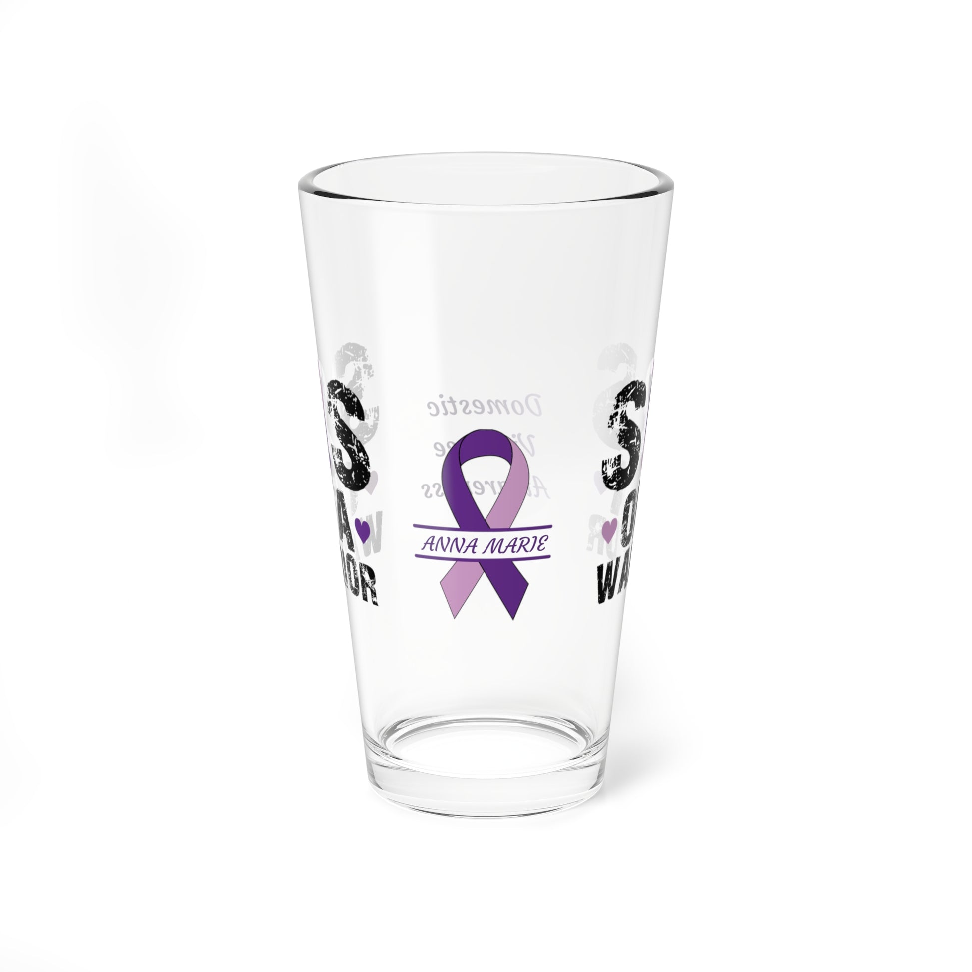 Sis of a Warrior: Personalized Domestic Violence Awareness Warrior Pint Glass - Proud Family Member