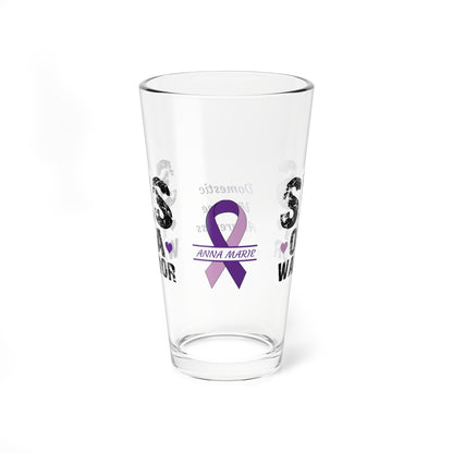 Sis of a Warrior: Personalized Domestic Violence Awareness Warrior Pint Glass - Proud Family Member