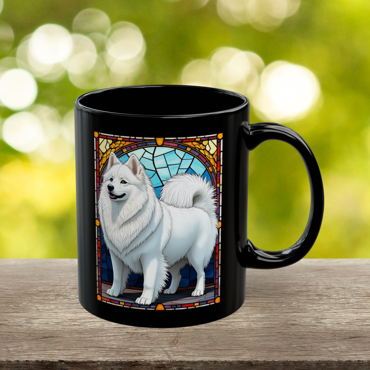 American Eskimo personalized mug, stained glass coffee cup gift for dog lovers and pet parents
