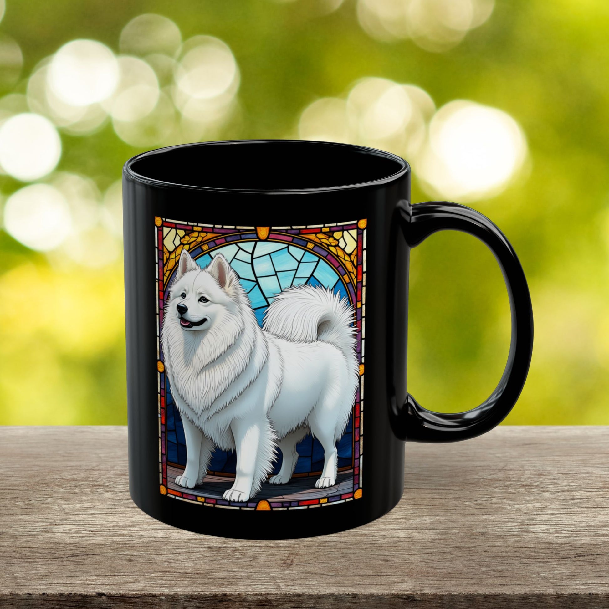 American Eskimo personalized mug, stained glass coffee cup gift for dog lovers and pet parents