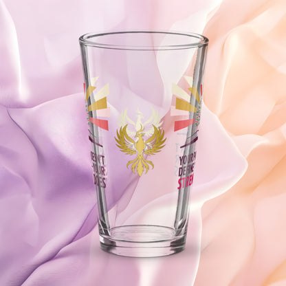 Your Past Doesn’t Define You Your Strength Does pint glass, trauma recovery quote, empowerment drinkware