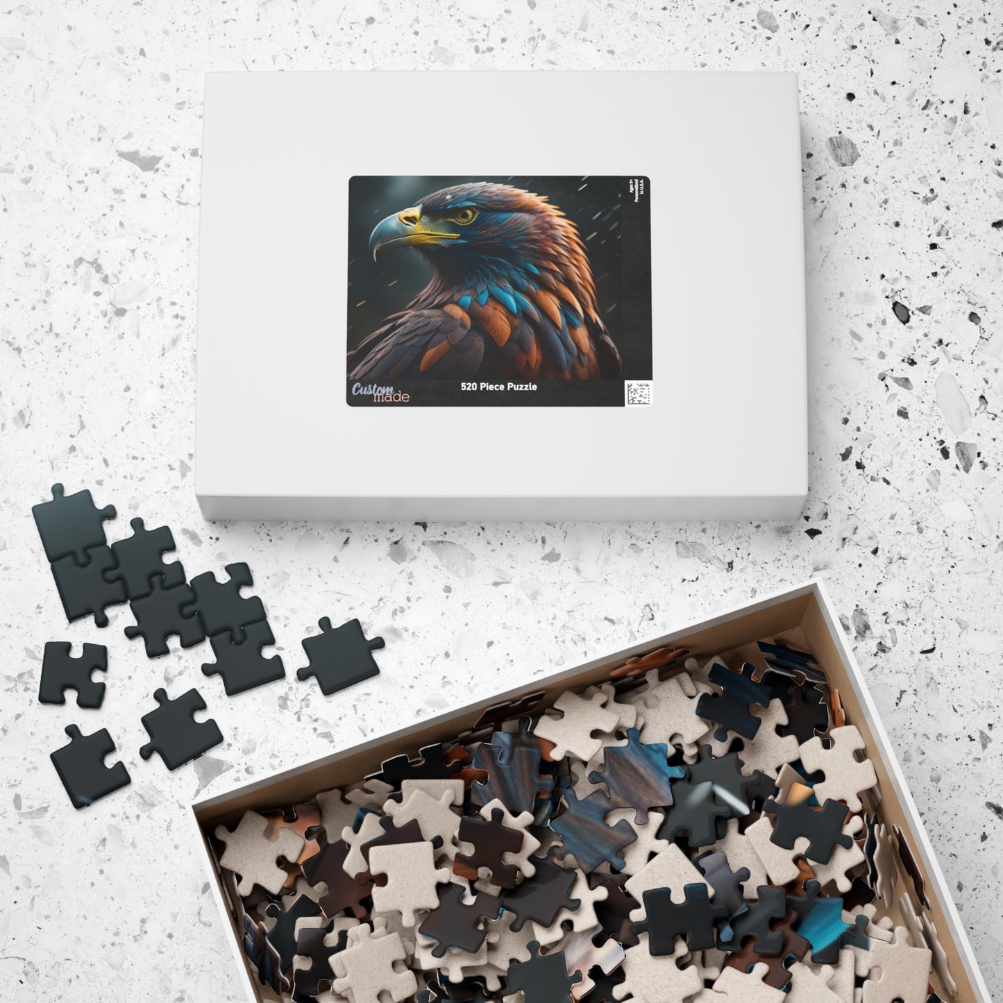 Eagle's Inspiration - Naturalistic Eagle Portrait Puzzle with Warm Brown Feathers and Stormy Background