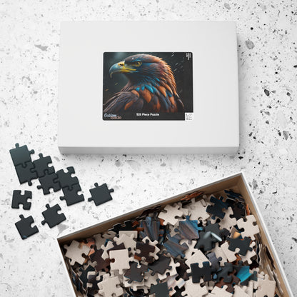 Eagle's Inspiration - Naturalistic Eagle Portrait Puzzle with Warm Brown Feathers and Stormy Background