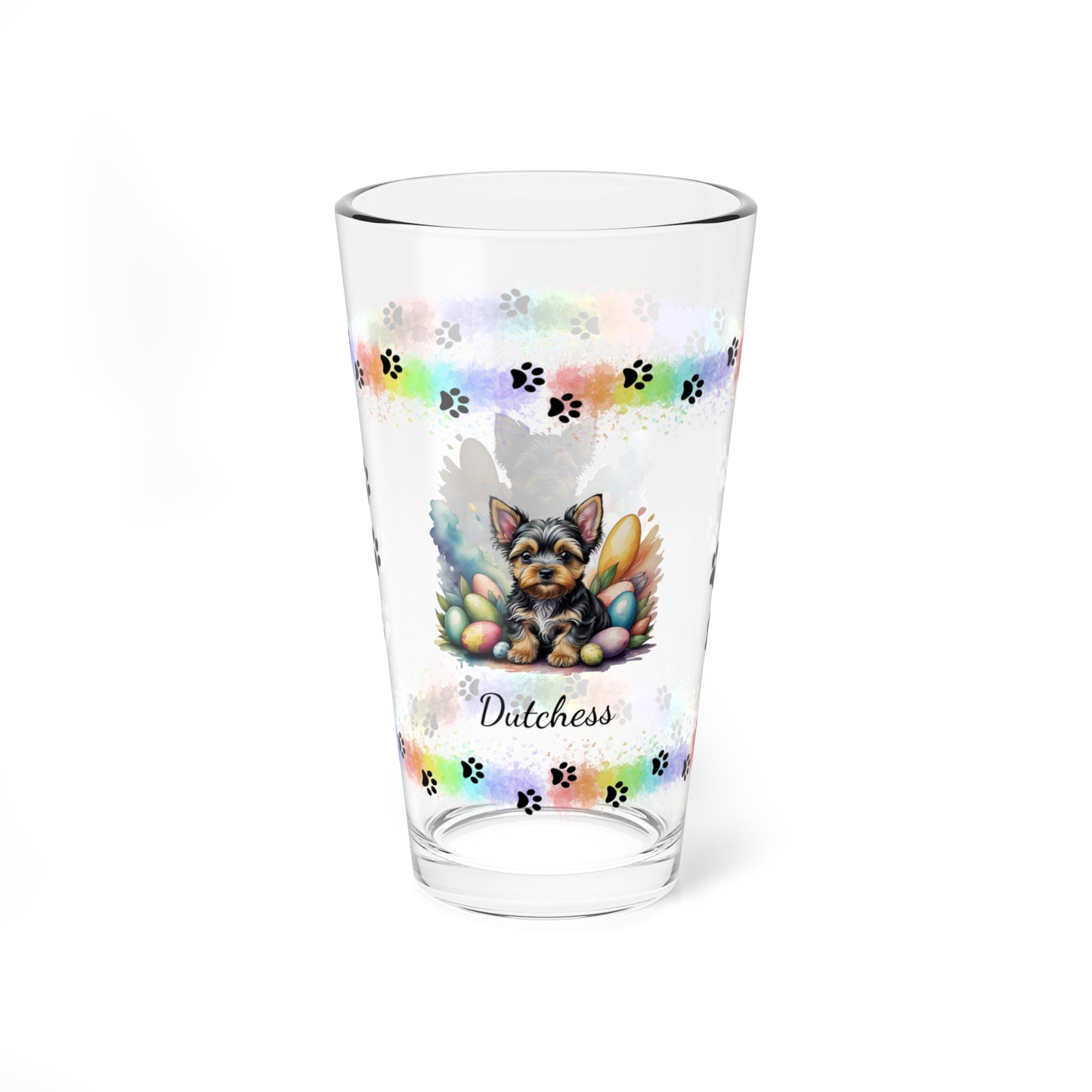 Yorkshire Terrier Personalized Easter Puppy 16oz Pint Glass - Custom Dog Design, Mental Health Gift, Easter Décor, and Festive Celebrations