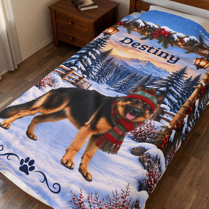 German Shepherd (Blanket Coat) - Personalized Winter Lodge Blanket, Custom Name Velveteen Throw - MySisterIsAsurvor