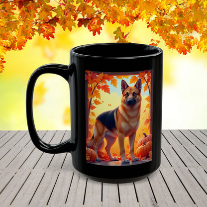 Black & Tan German Shepherd Autumn Custom Coffee Mug - Personalized Dog Lover Cup for Seasonal Sips
