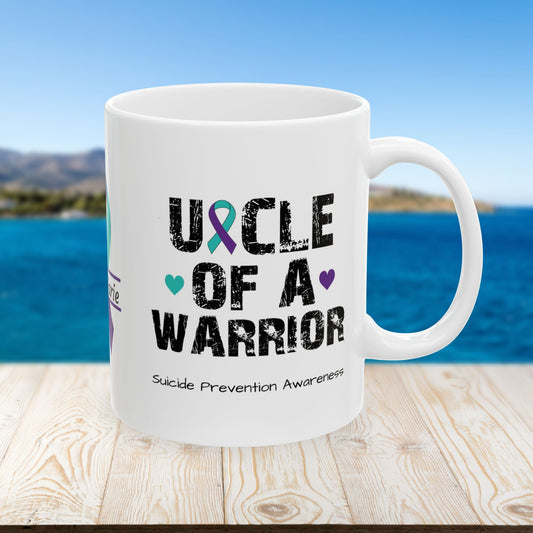 Uncle of a Warrior - Personalized Suicide Prevention Awareness Gift, Empowerment and Resilience Ceramic Mug, Support for Survivors