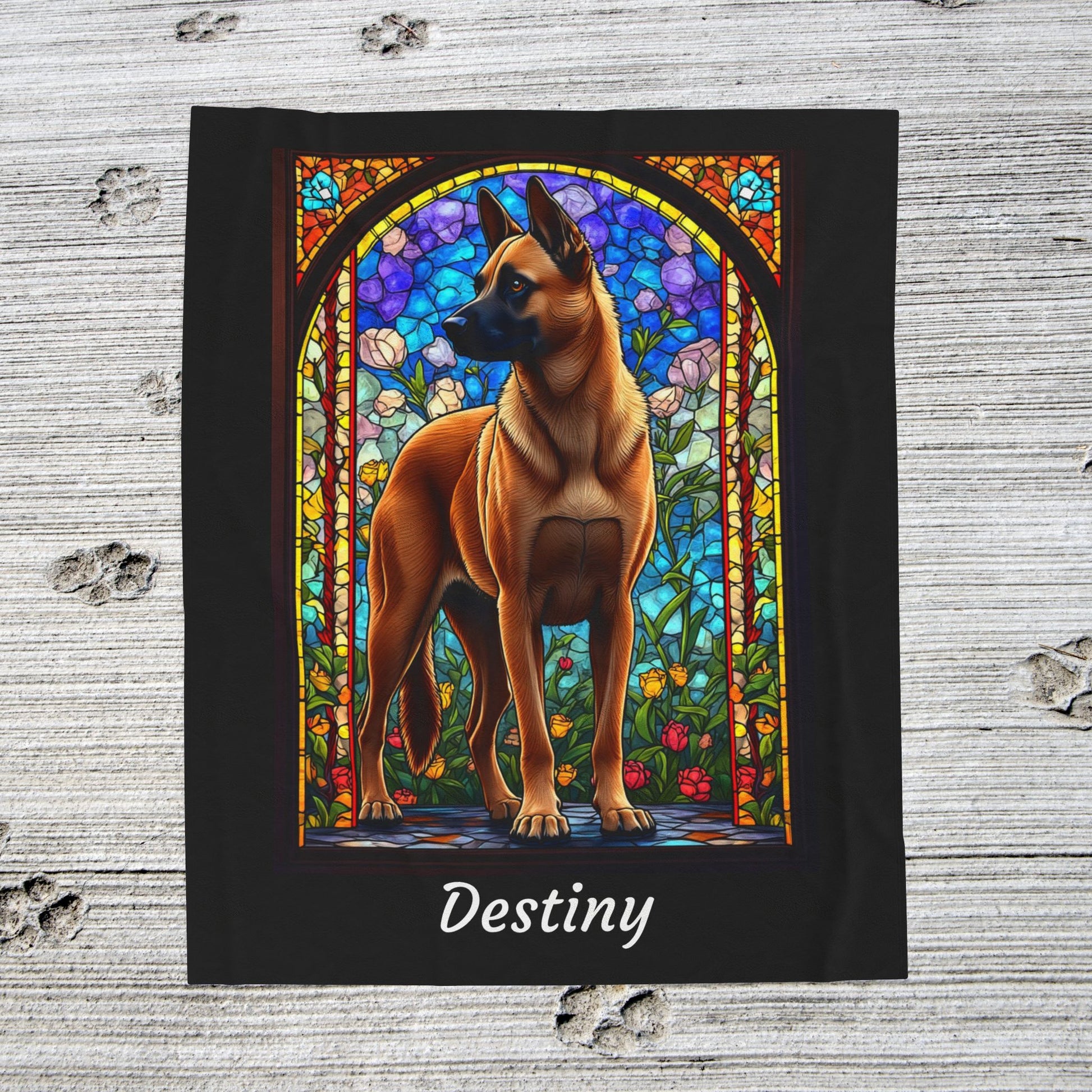 Belgian Malinois red velveteen blanket, stained glass dog throw, personalized pet lover gift - MySisterIsASurvivor