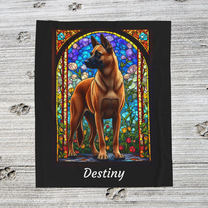 Belgian Malinois red velveteen blanket, stained glass dog throw, personalized pet lover gift - MySisterIsASurvivor