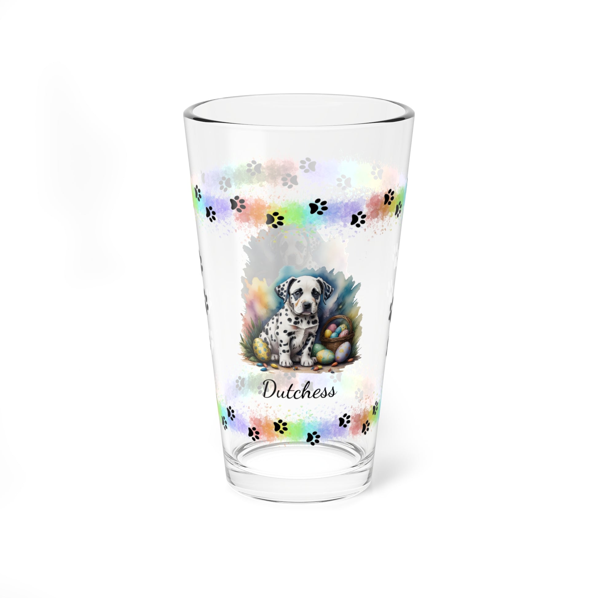 Dalmatian Personalized Easter Puppy 16oz Pint Glass - Custom Dog Design, Mental Health Gift, Easter Décor, and Festive Celebrations