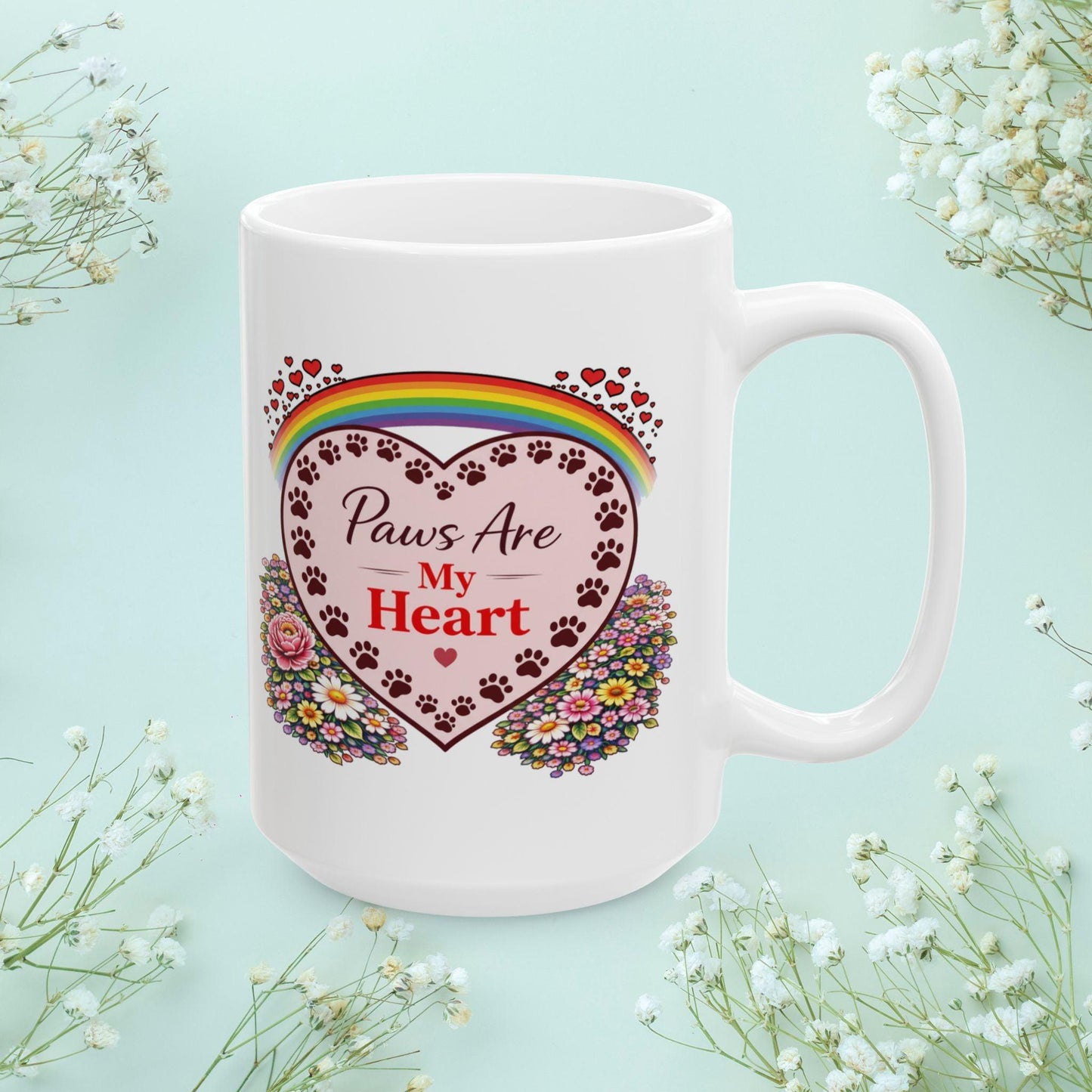 Shop our premium paws are my heart fur mom mug from MySisterIsASurvivor.