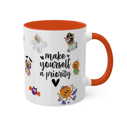 Make Yourself A Priority - Halloween Affirmation Mug - 11oz Ceramic Coffee Cup with Positive Quotes & Cute Vibes