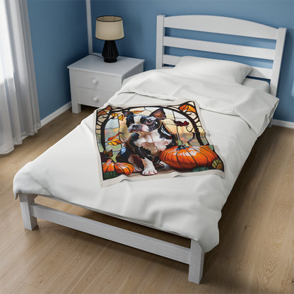 Boston Terrier Dog Velveteen Plush Blanket - Pet Lover Gift, Boston Terrier Pet Blanket, Dog Lover Gift