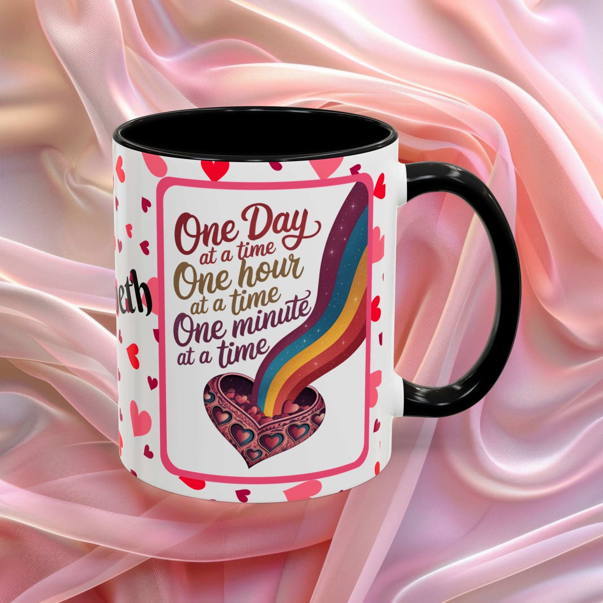 One Day At A Time Valentines mug promoting calm and patience, supportive Valentine coffee cup