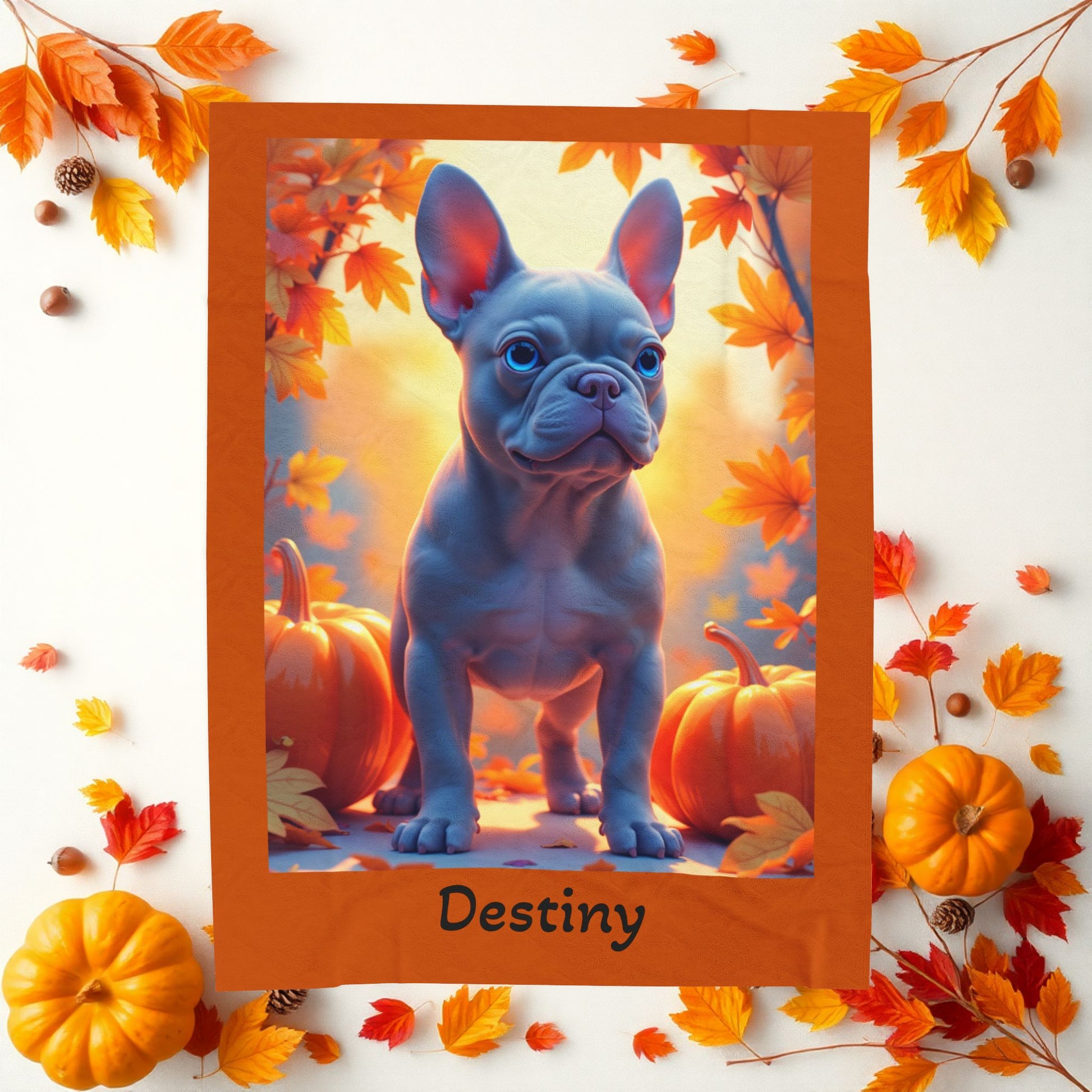 Blue French Bulldog velveteen plush blanket, cozy custom dog throw for Frenchie lovers - MySisterIsASurvivor