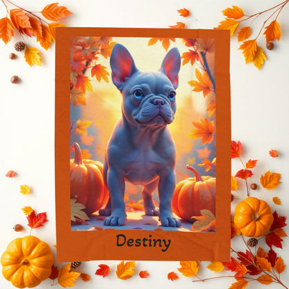 Blue French Bulldog velveteen plush blanket, cozy custom dog throw for Frenchie lovers - MySisterIsASurvivor