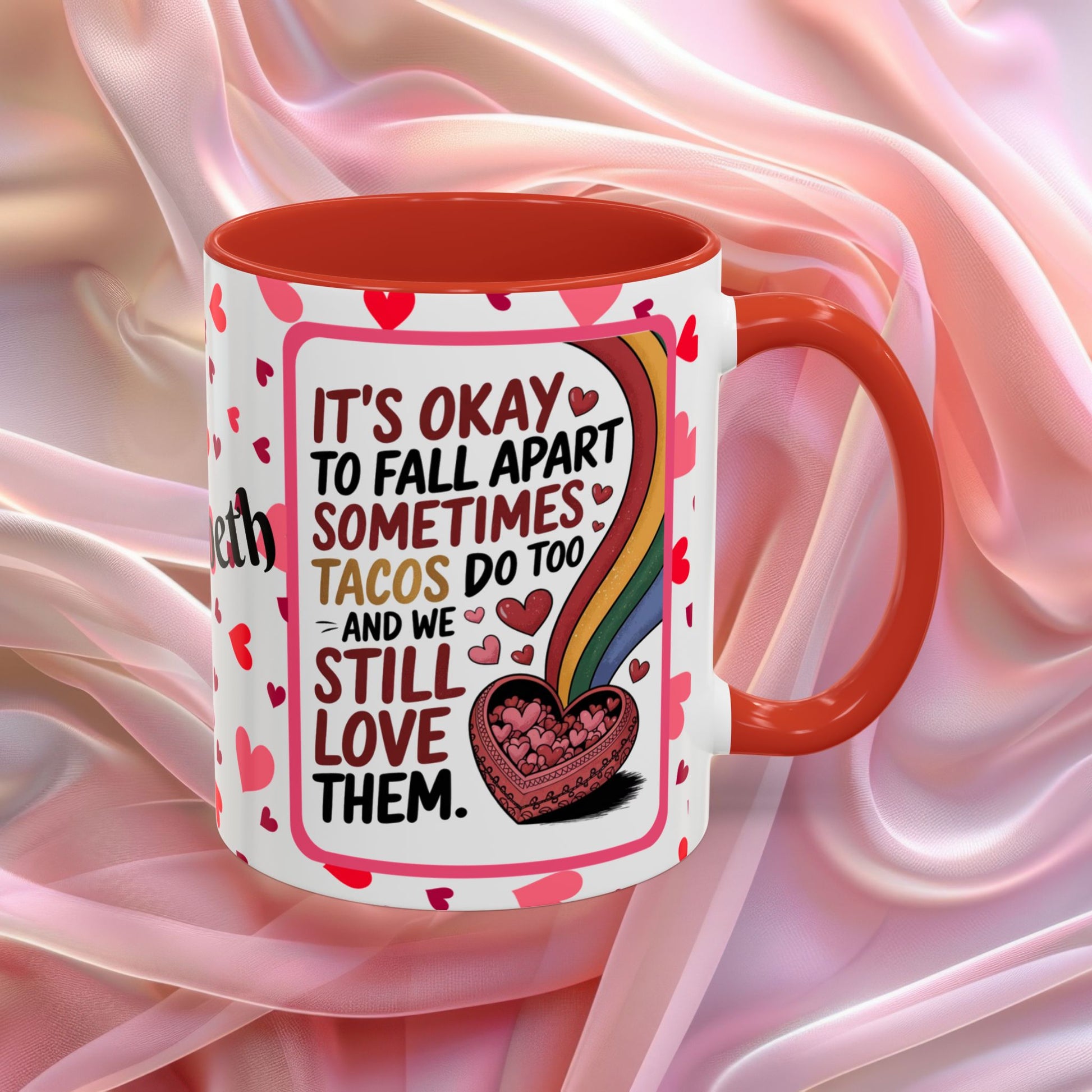 Its Okay To Fall Apart Valentines mug with gentle encouragement, supportive Valentine affirmation coffee cup