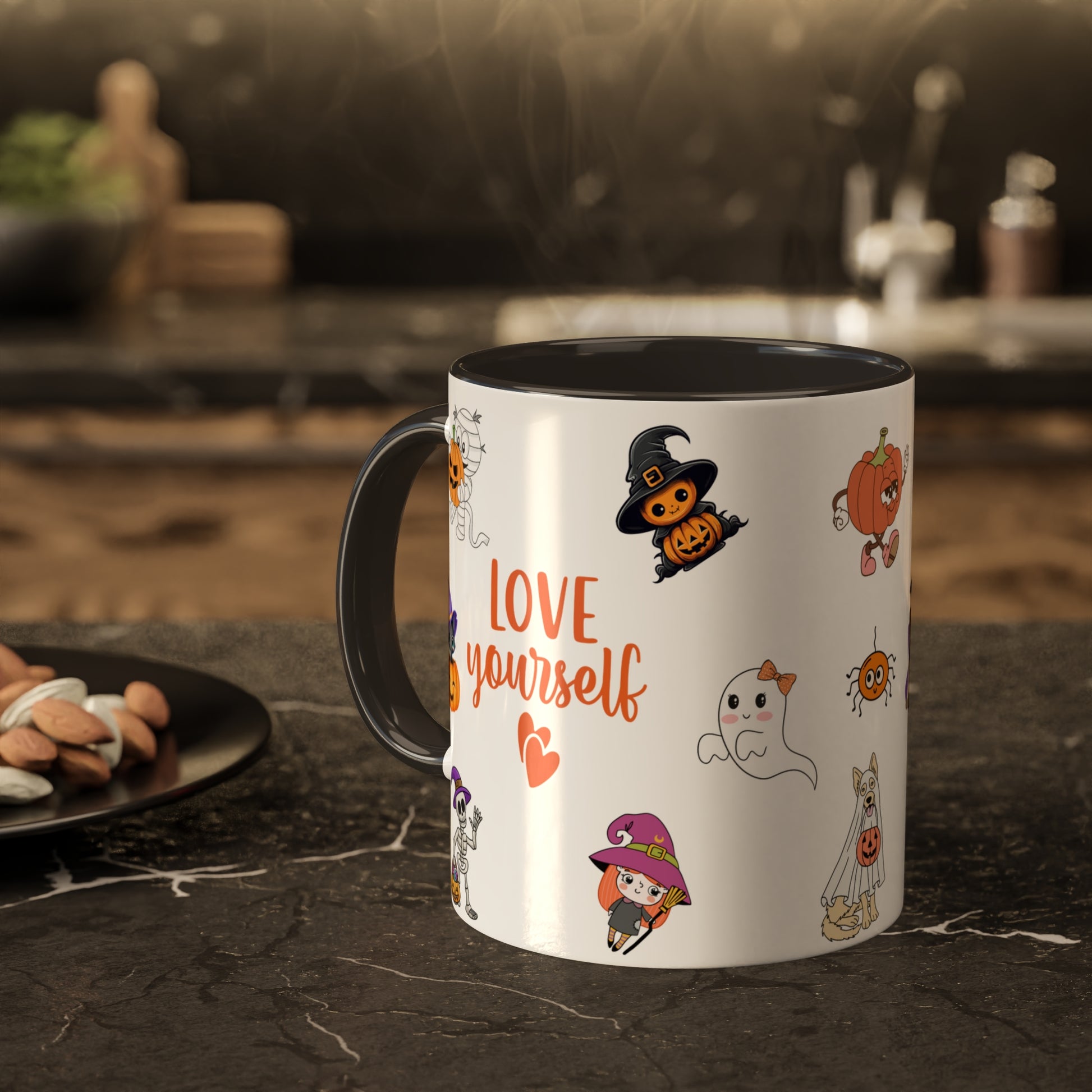 Love Yourself  - Halloween Affirmation Mug - 11oz Ceramic Coffee Cup with Positive Quotes & Cute Vibes
