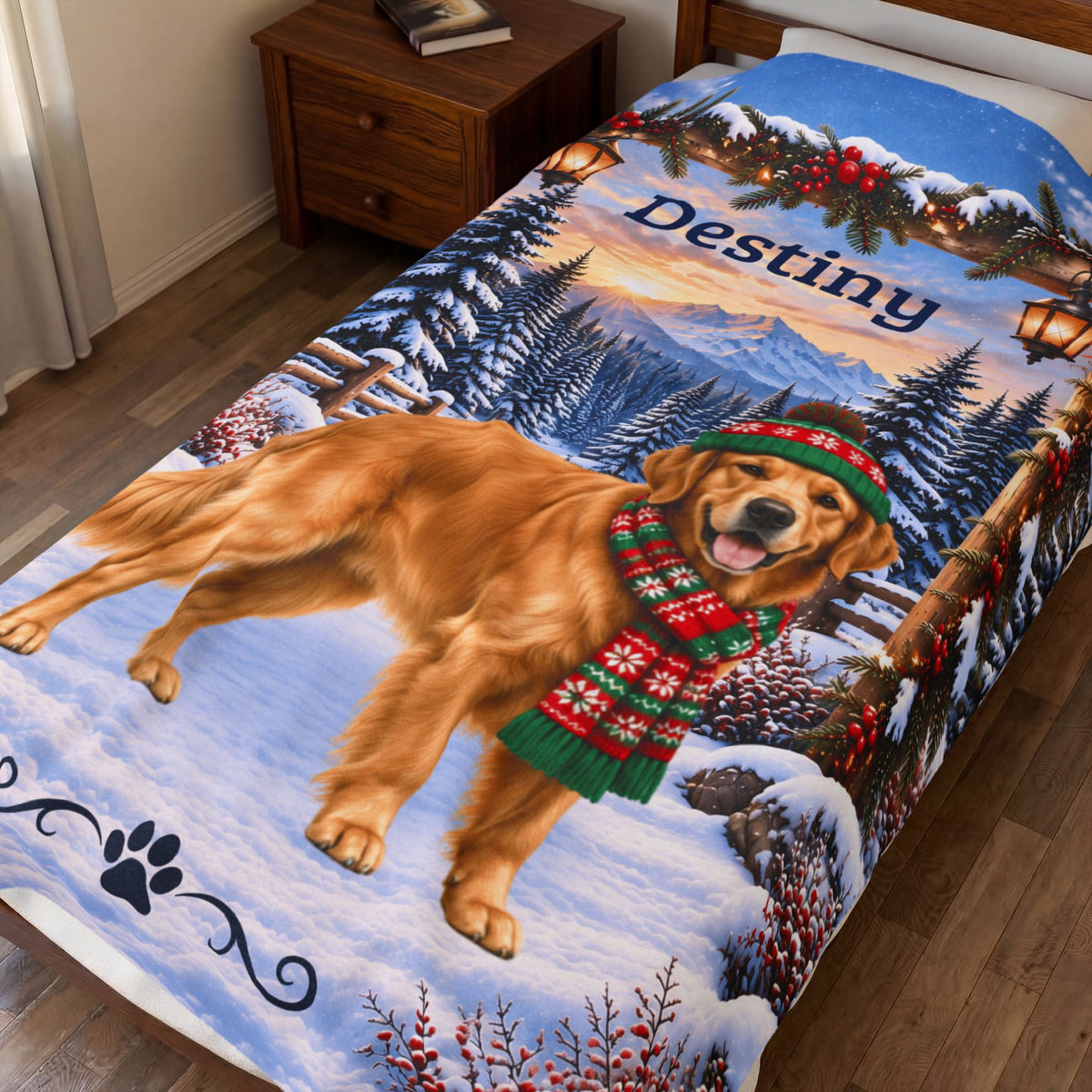 Golden Retriever (Classic Golden Coat) - Personalized Dog Name Blanket, Plush Winter Goldie Gift
