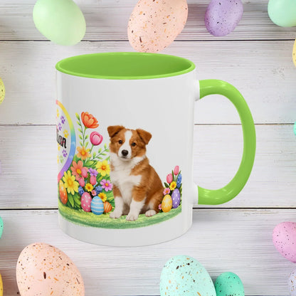 Shop our border collie red white puppy easter mug featuring the 11oz style option from MySisterIsASurvivor.
