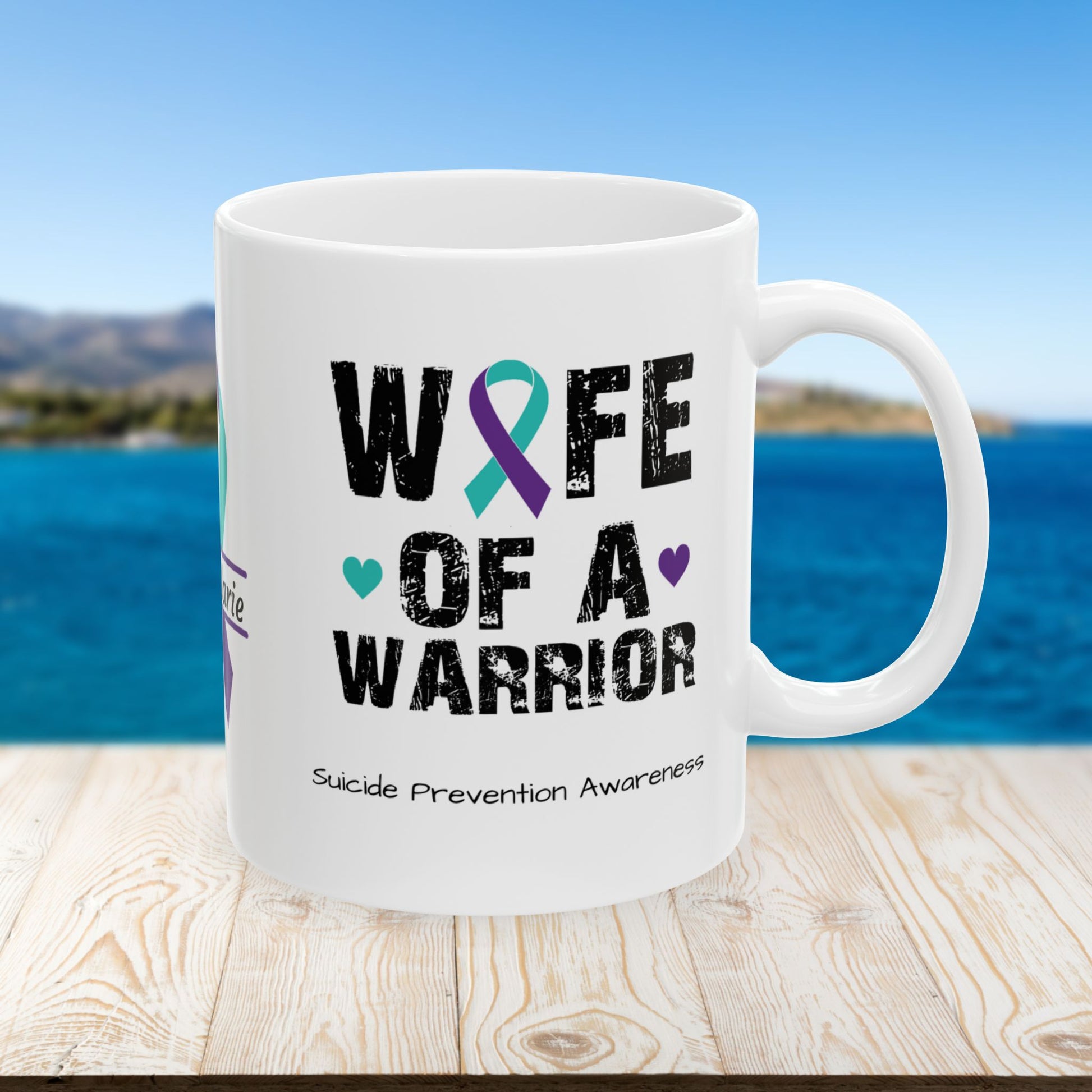Wife of a Warrior - Personalized Suicide Prevention Awareness Gift, Empowerment and Resilience Ceramic Mug, Support for Survivors