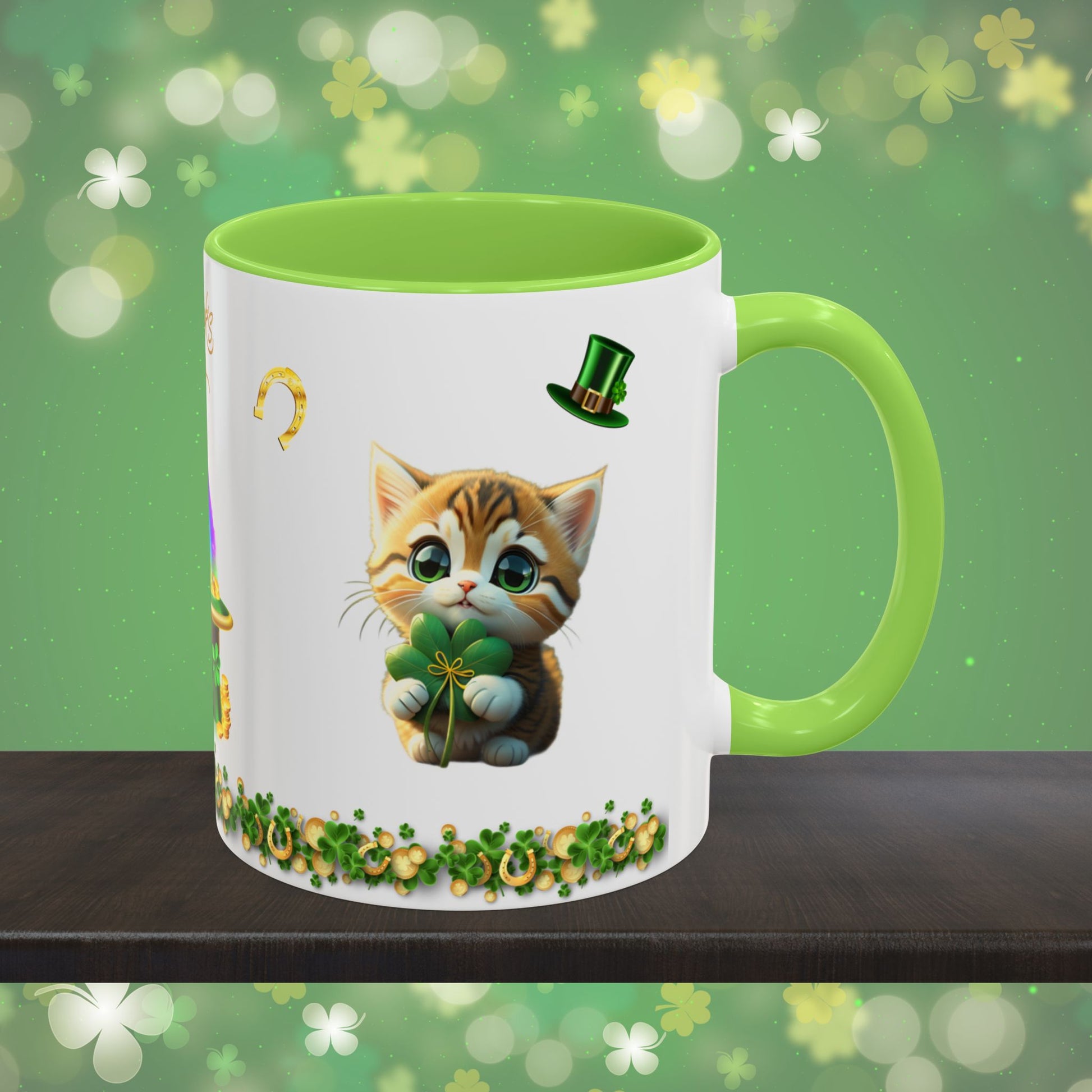 Tranquil Treasures with Tiny Whiskers: St. Patrick's Day Two-Tone Coffee Mug - Festive Ceramic Mug for Positivity & Mindfulness