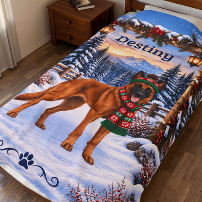 Belgian Malinois (Red Coat) - Personalized Dog Lover Blanket, Custom Name Plush Winter Sofa Throw