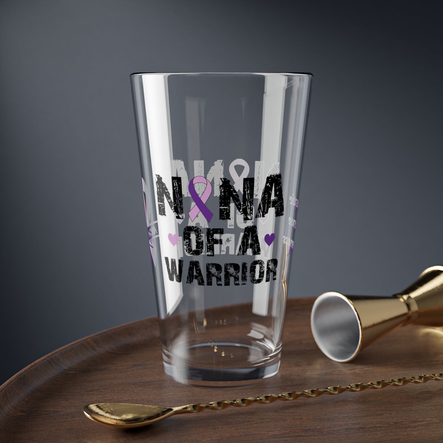 Nana of a Warrior: Personalized Domestic Violence Awareness Warrior Pint Glass - Proud Family Member