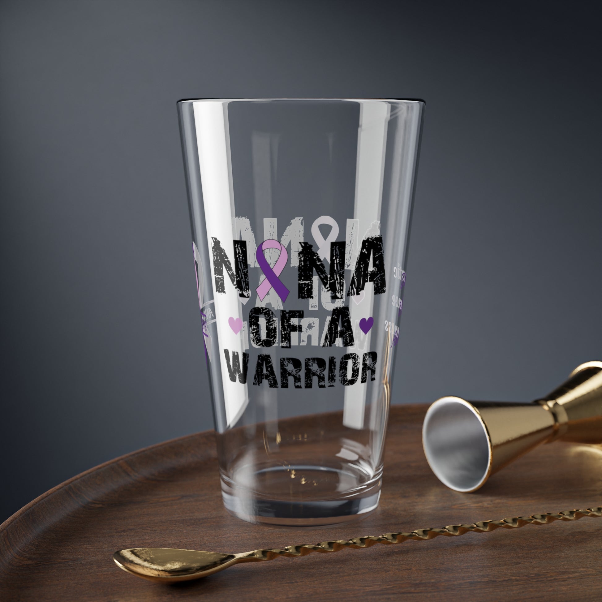 Nana of a Warrior: Personalized Domestic Violence Awareness Warrior Pint Glass - Proud Family Member