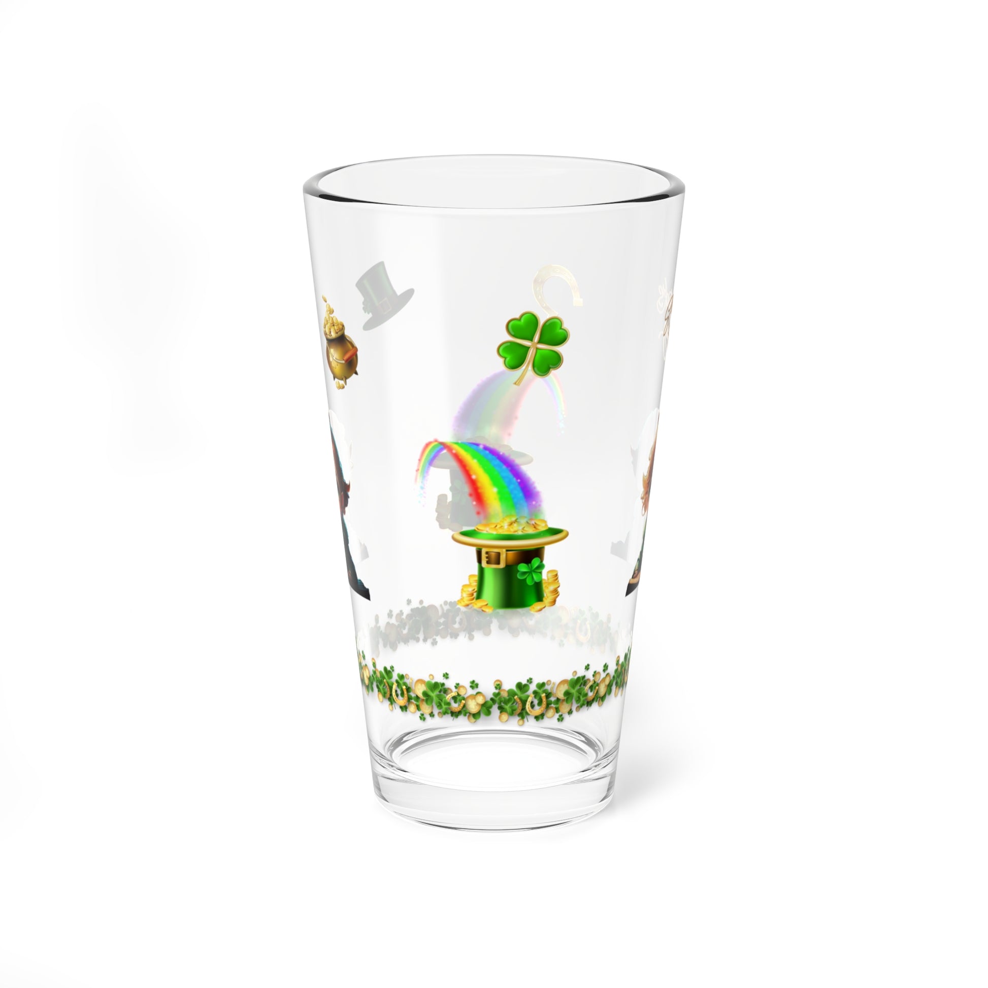 Leprechaun Labyrinth Logic: Mindful St. Patrick's Day 16oz Pint Glasses - Festive Design for Positivity & Wellness