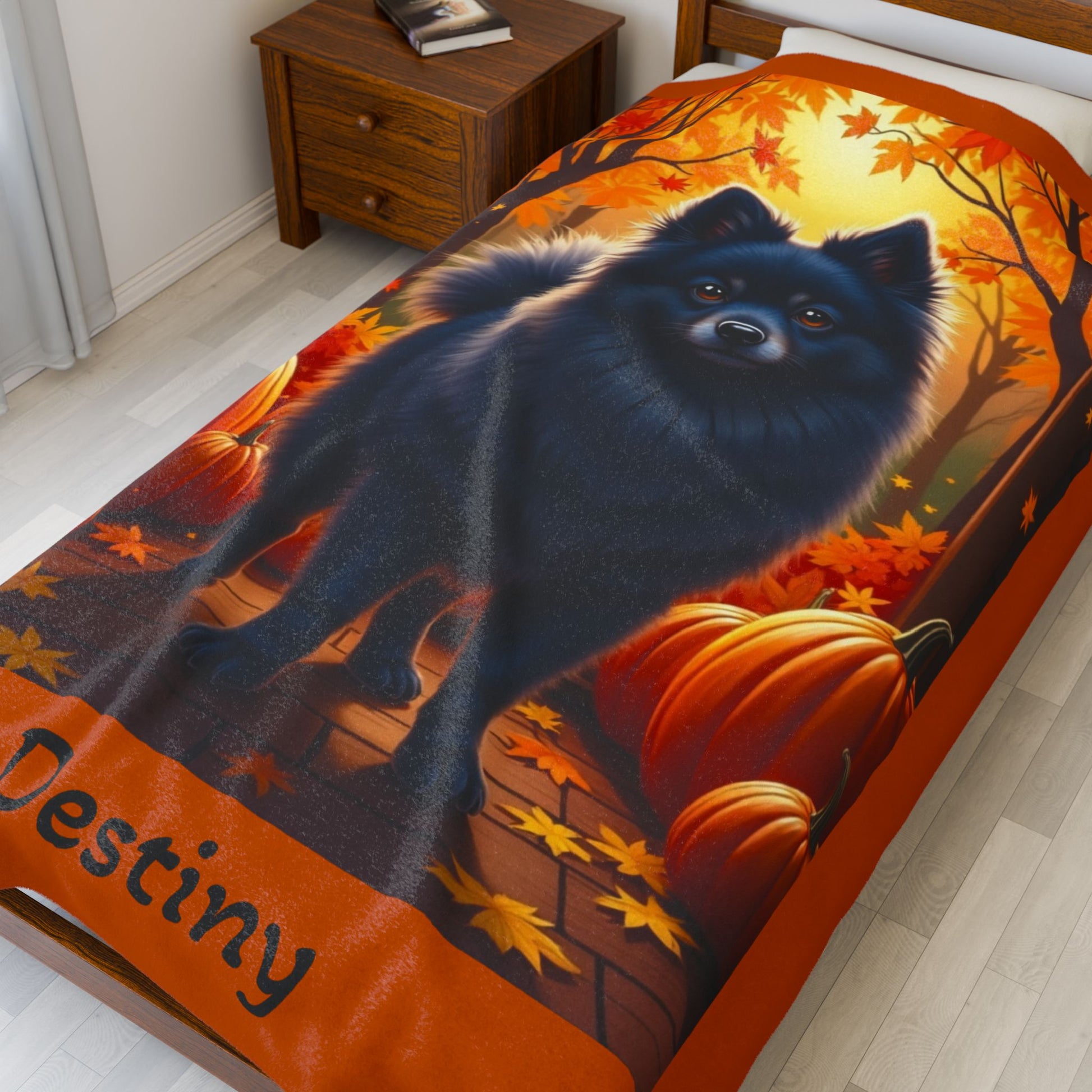 Blue Pomeranian velveteen plush blanket, soft and warm dog lover throw, perfect cozy home accent gift idea