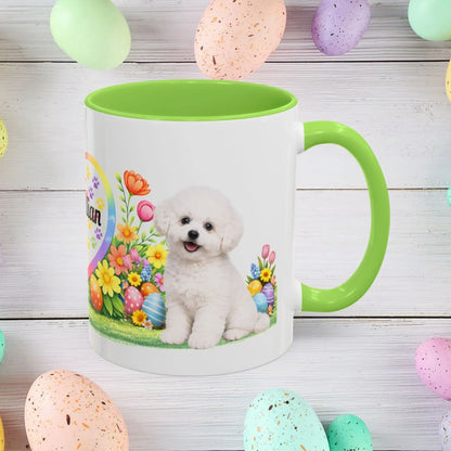 Shop our bichon frise puppy easter mug featuring the 11oz style option from MySisterIsASurvivor.