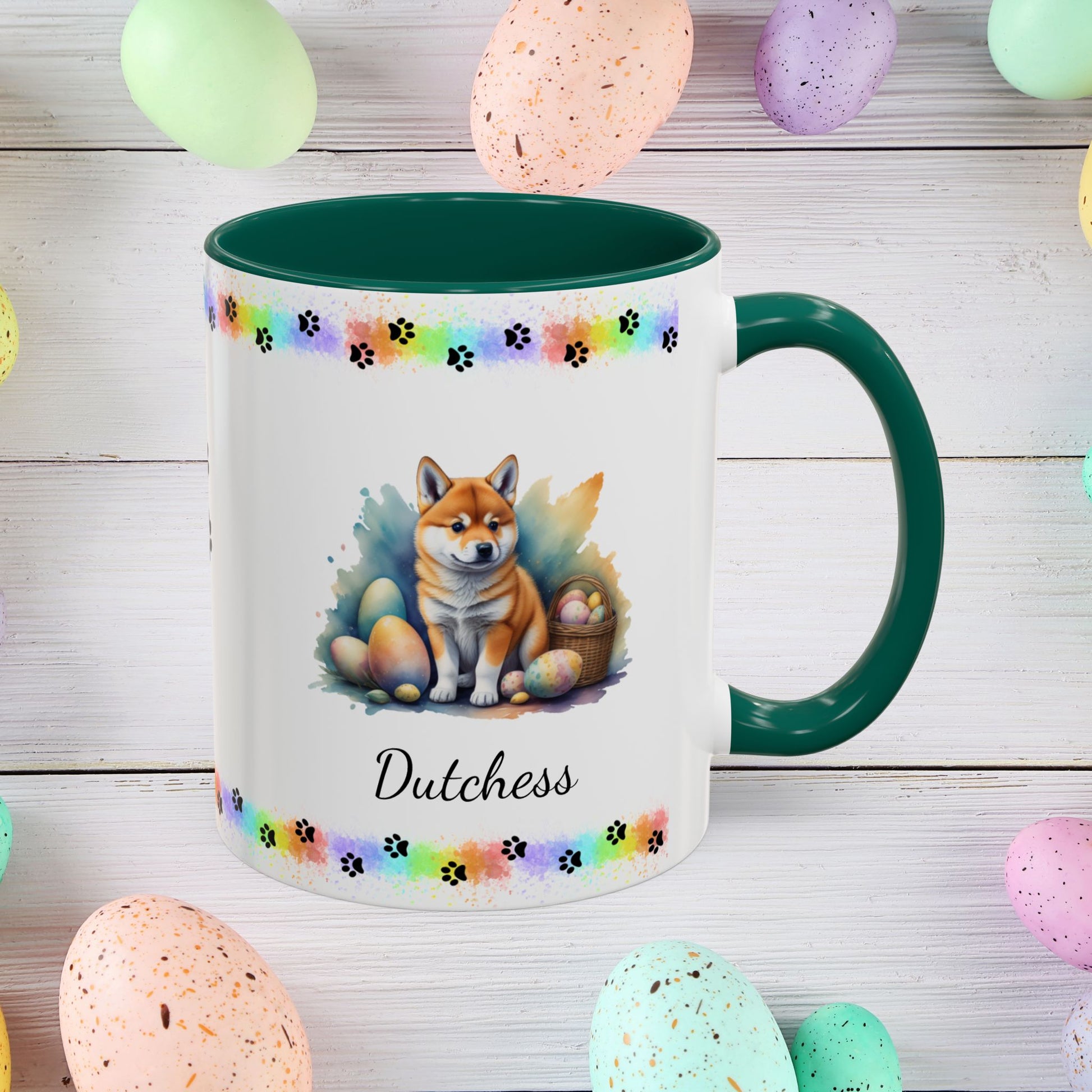 Shiba Inu: Personalized Easter Puppy Coffee Mug - Adorable Dog Design, Mental Health Gift, 11oz & 15oz, 12 Color Choices, Easter Gifts & Décor
