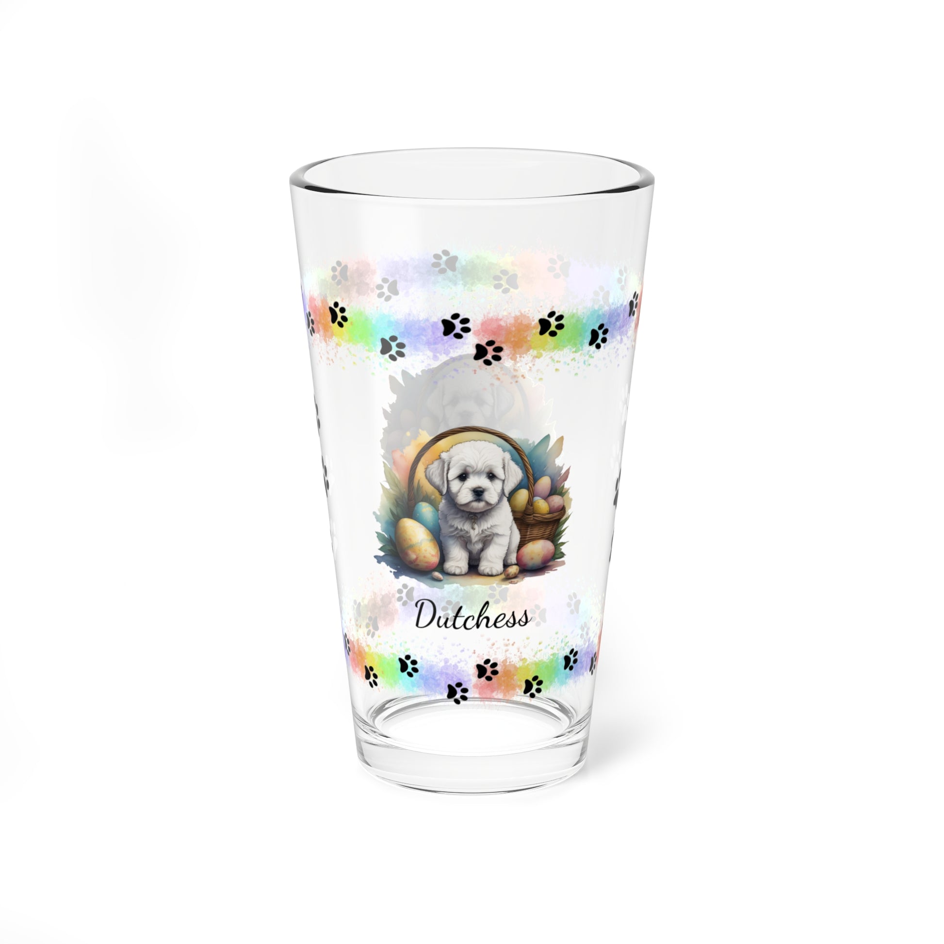 Bichon Frise Personalized Easter Puppy 16oz Pint Glass - Custom Dog Design, Mental Health Gift, Easter Décor, and Festive Celebrations