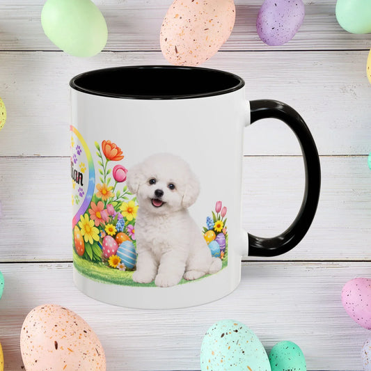 Shop our bichon frise puppy easter mug featuring the 11oz style option from MySisterIsASurvivor.