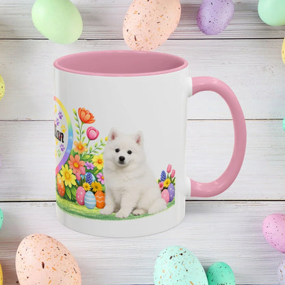 Shop our american eskimo puppy easter mug featuring the 11oz style option from MySisterIsASurvivor.