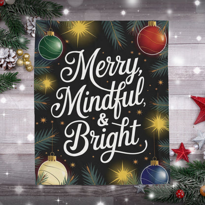 Christmas blanket “Merry, Mindful & Bright” cozy holiday throw for comfort, joy, and mindfulness