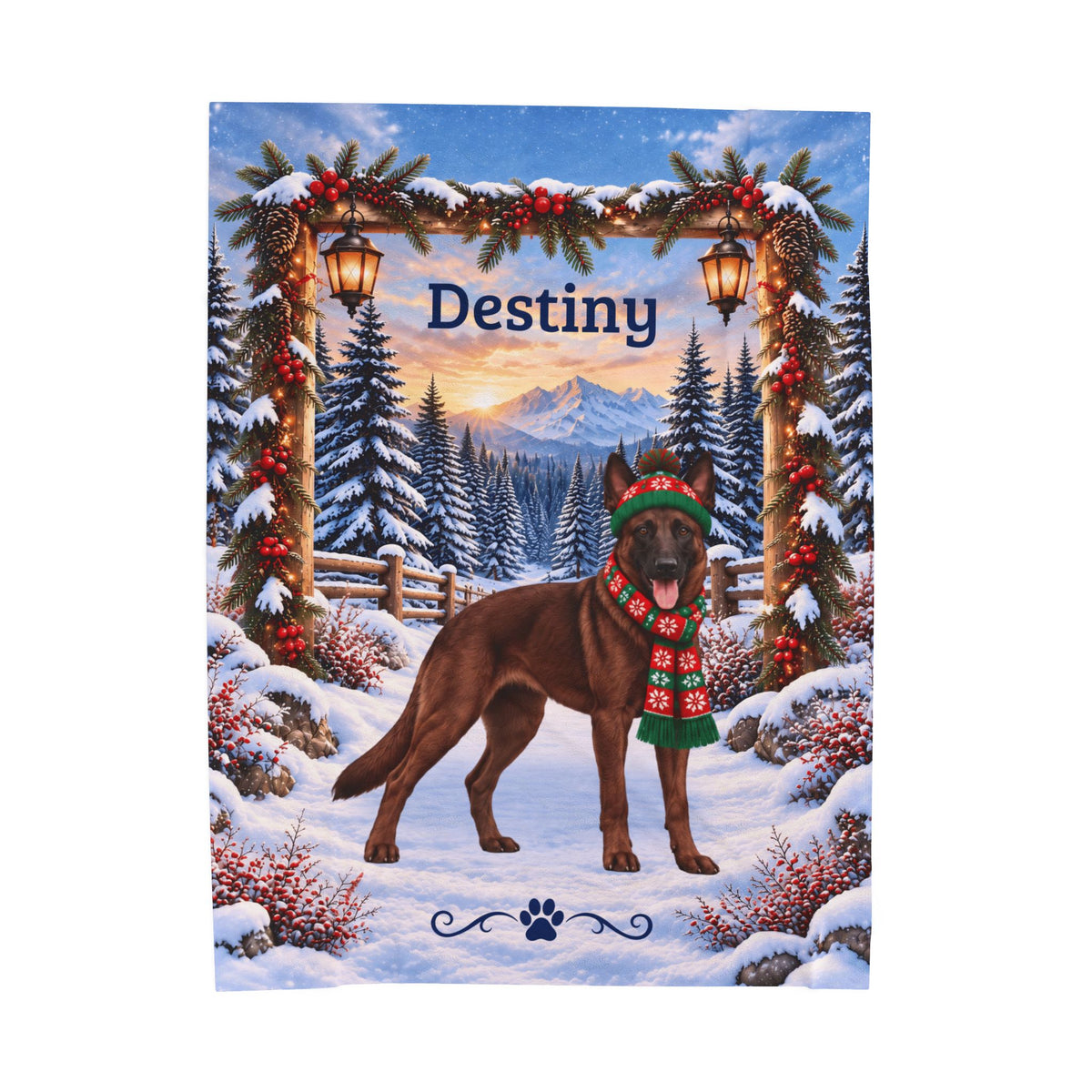 Belgian Malinois (Mahogany Coat) - Personalized Dog Name Throw, Velveteen Winter Gift for Mali Dads