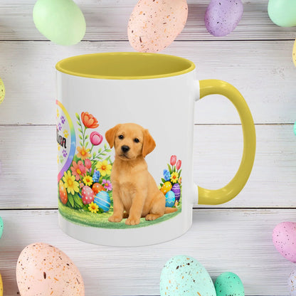 Shop our labrador retriever yellow golden puppy easter mug featuring the 15oz style option from MySisterIsASurvivor.
