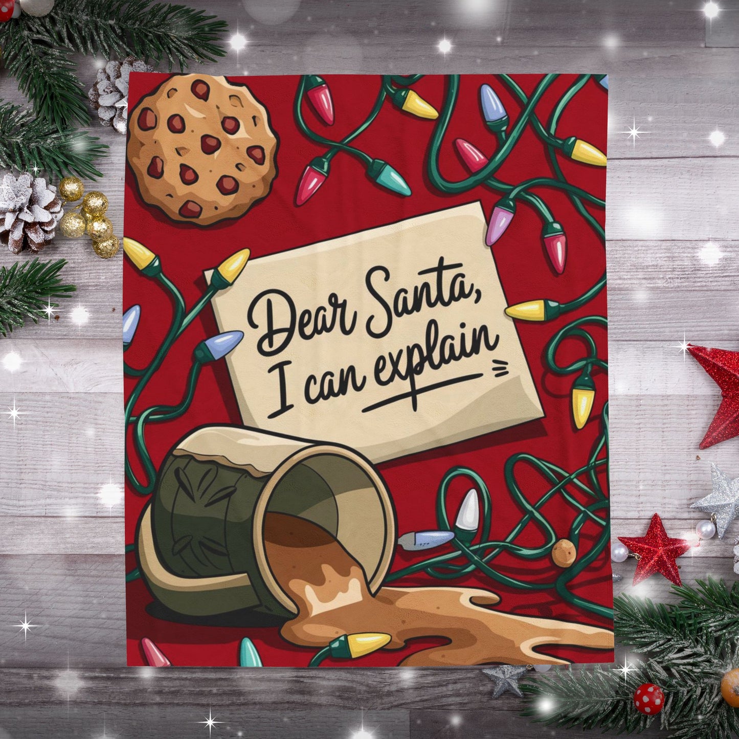 Funny Christmas blanket “Dear Santa, I Can Explain” holiday throw for cozy winter nights and laughs