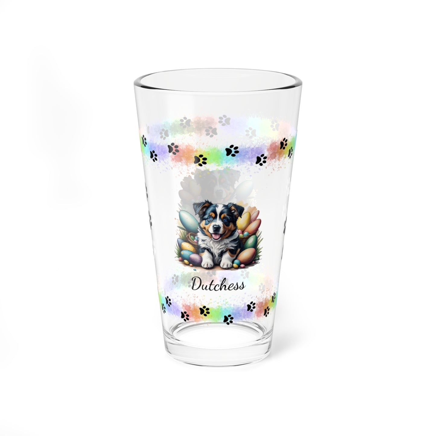 Australian Shepherd Personalized Easter Puppy 16oz Pint Glass - Custom Dog Design, Mental Health Gift, Easter Décor, and Festive Celebrations