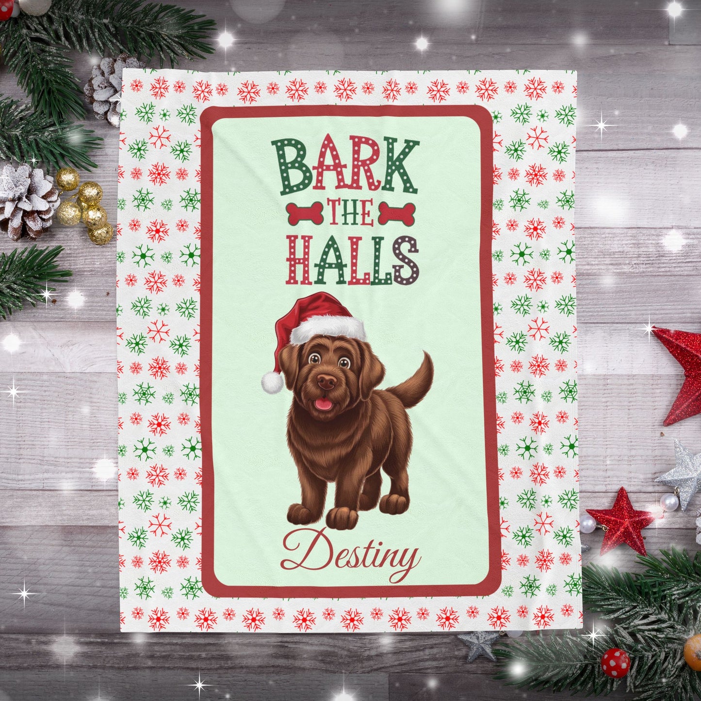 Labrador Retriever (Chocolate) velveteen blanket, custom festive holiday dog gift