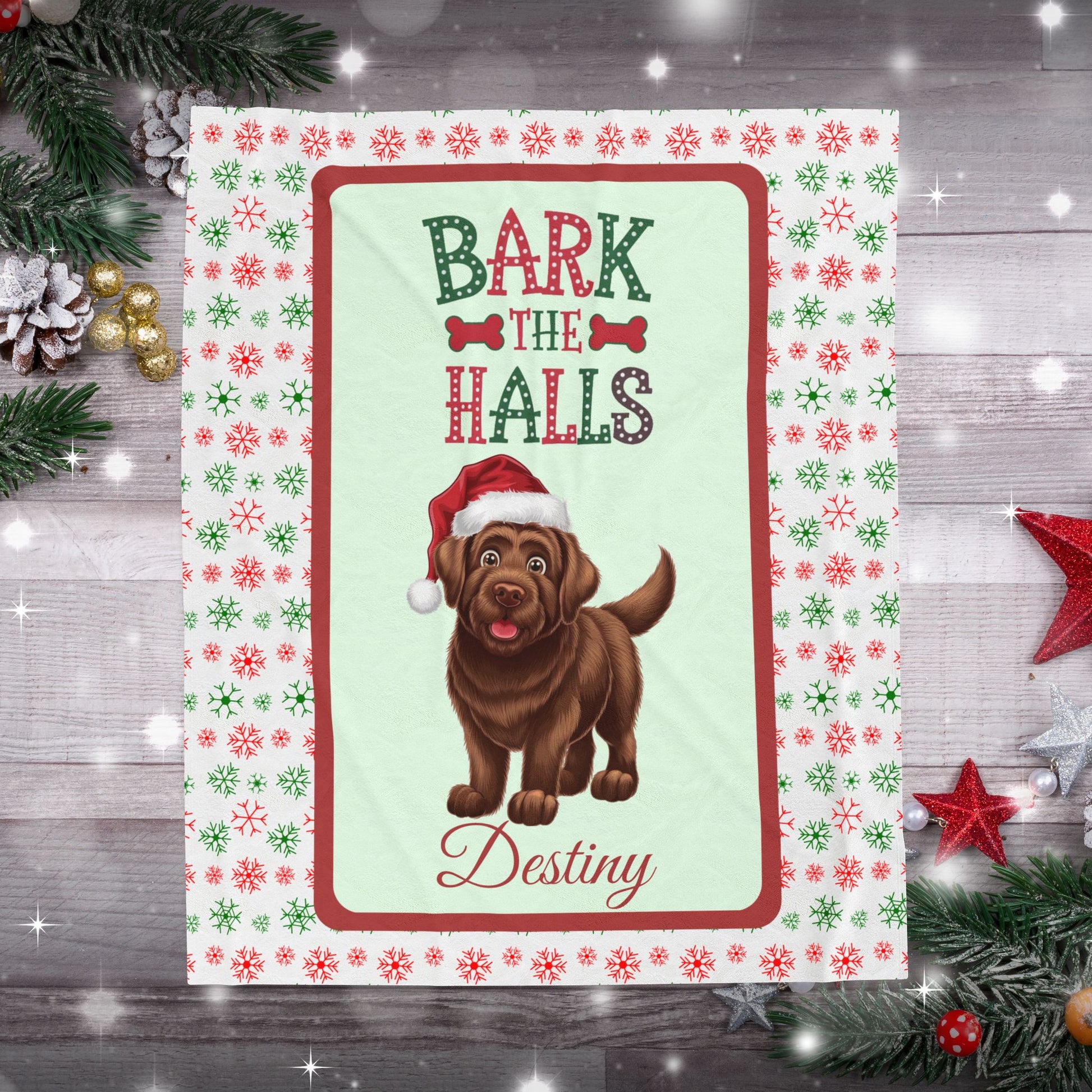 Labrador Retriever (Chocolate) velveteen blanket, custom festive holiday dog gift