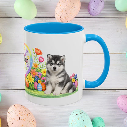 Shop our alaskan malamute blue white puppy easter mug featuring the 11oz style option from MySisterIsASurvivor.