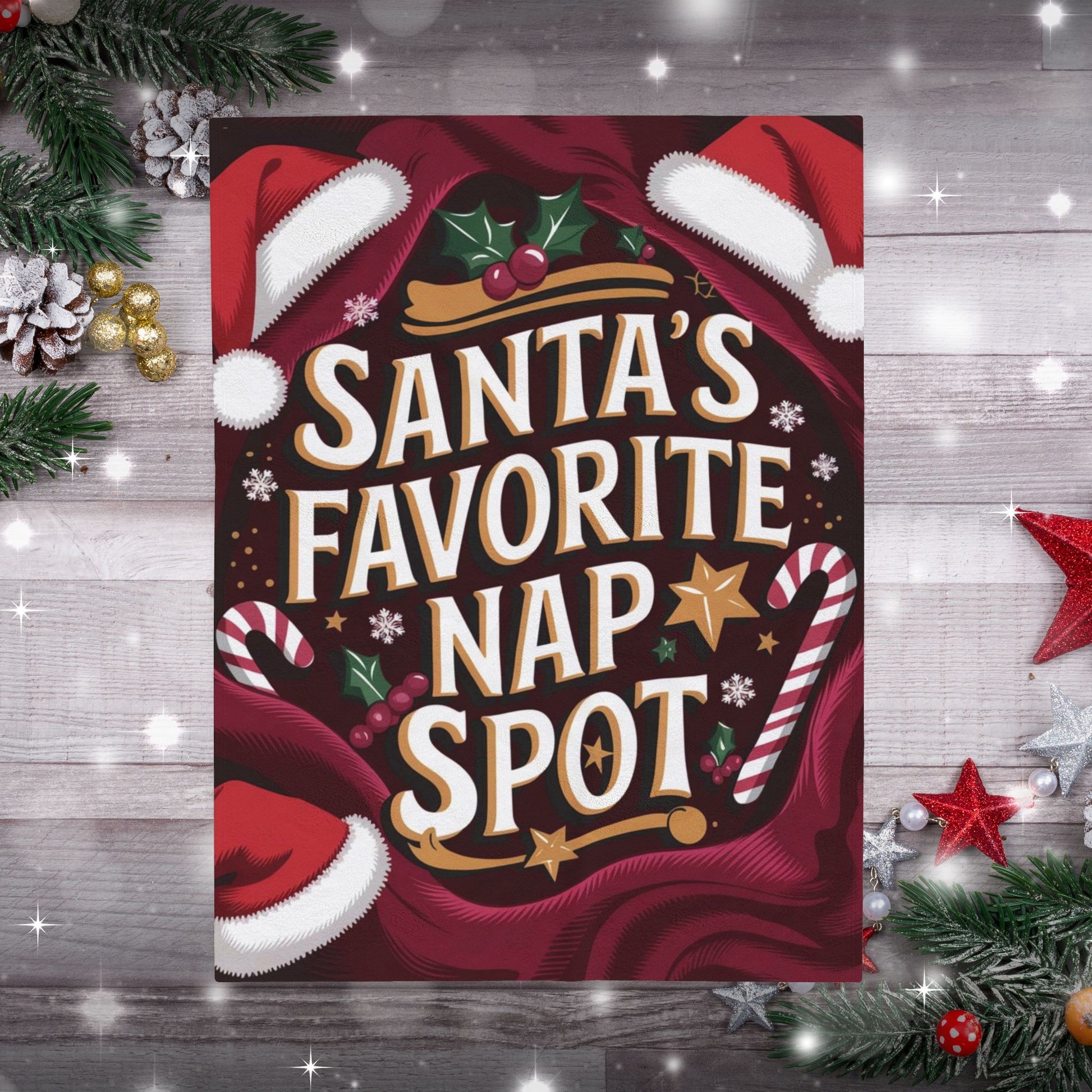Holiday blanket “Santa’s Favorite Nap Spot” soft cozy Christmas throw for comfort and joy