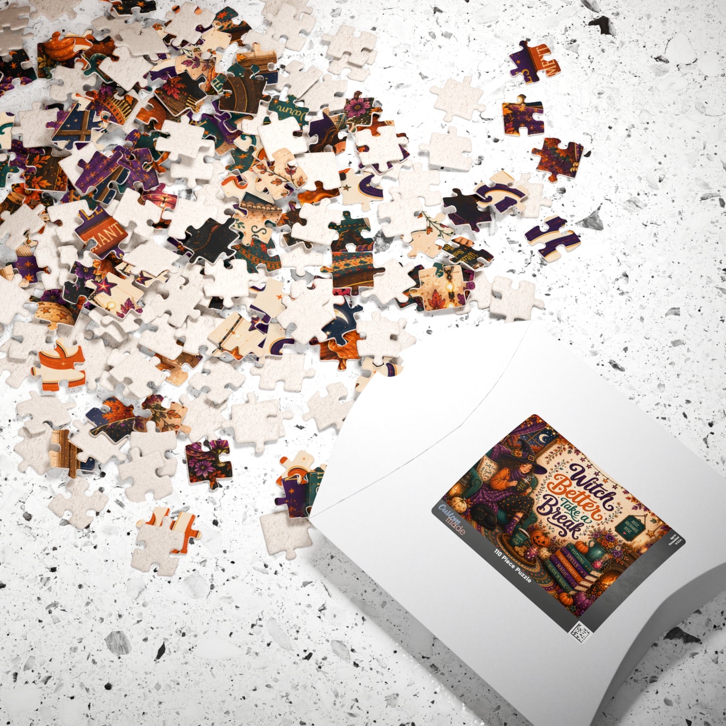 Witch Better Take a Break Halloween Puzzle - Witch in Armchair with Self Care is a Spell Pillow and Magic Books
