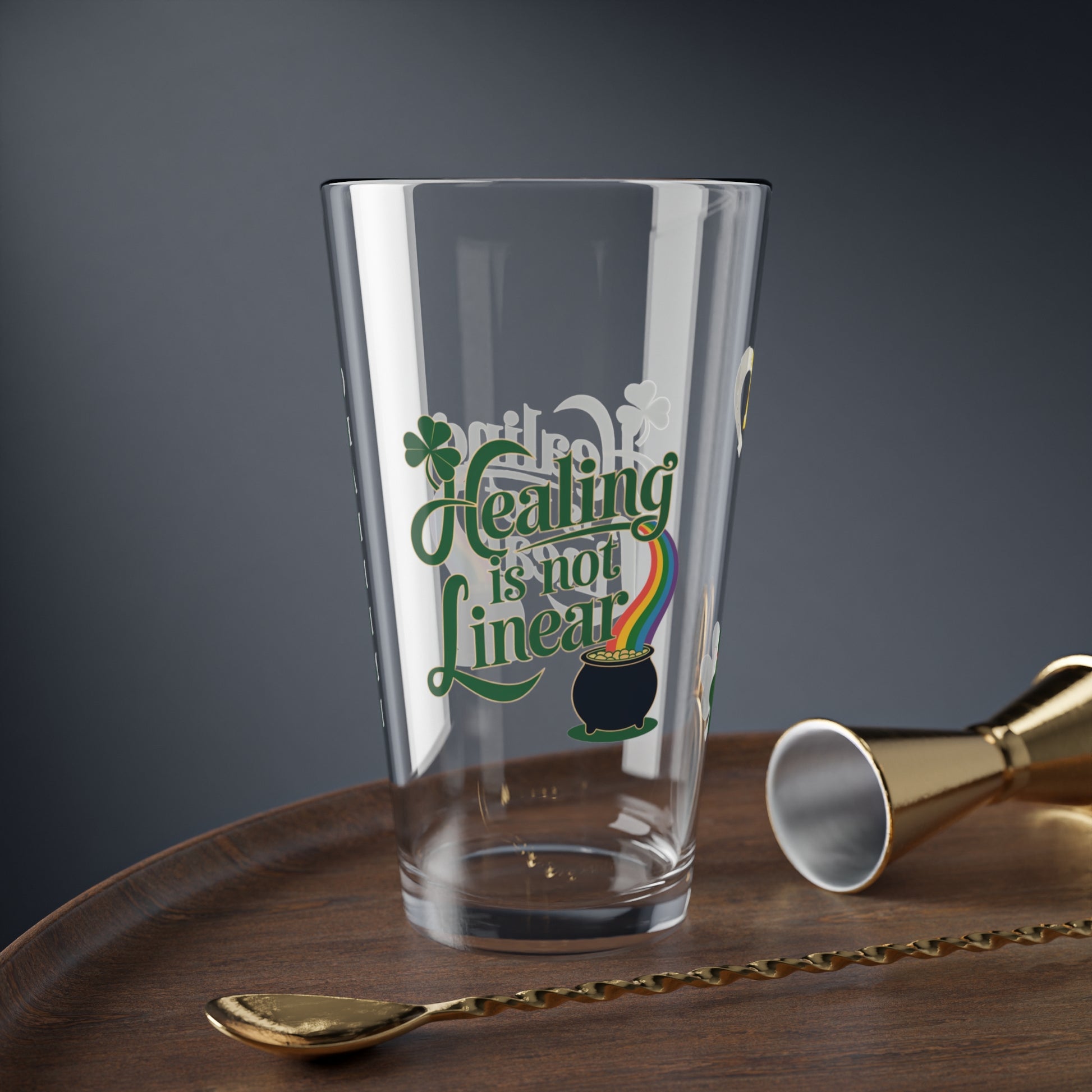 Healing Is Not Linear: Personalized St. Patrick's Day Pint Glass - Customizable Name for Happiness and Positivity